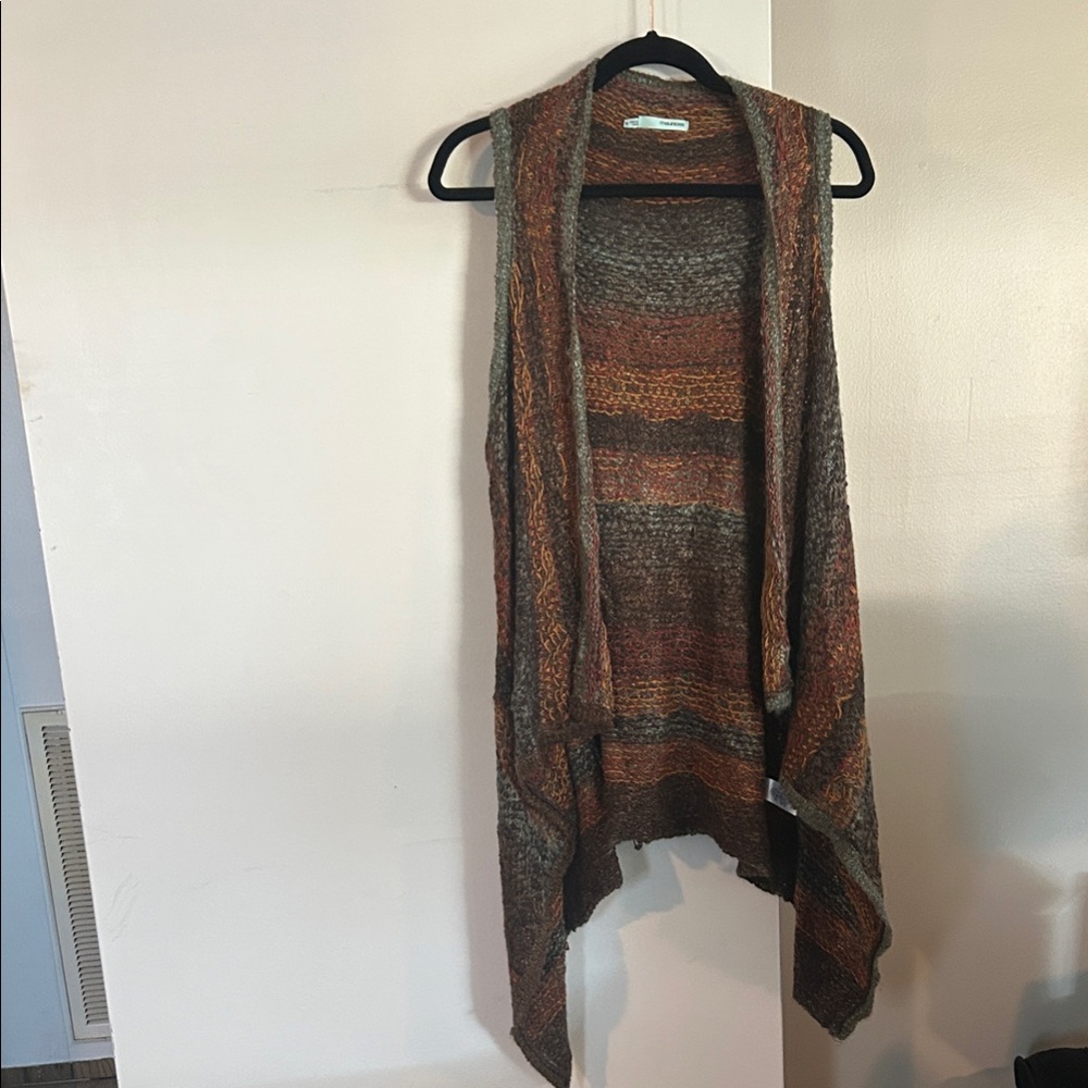 Maurices Brown and Orange Open Front Sweater Vest